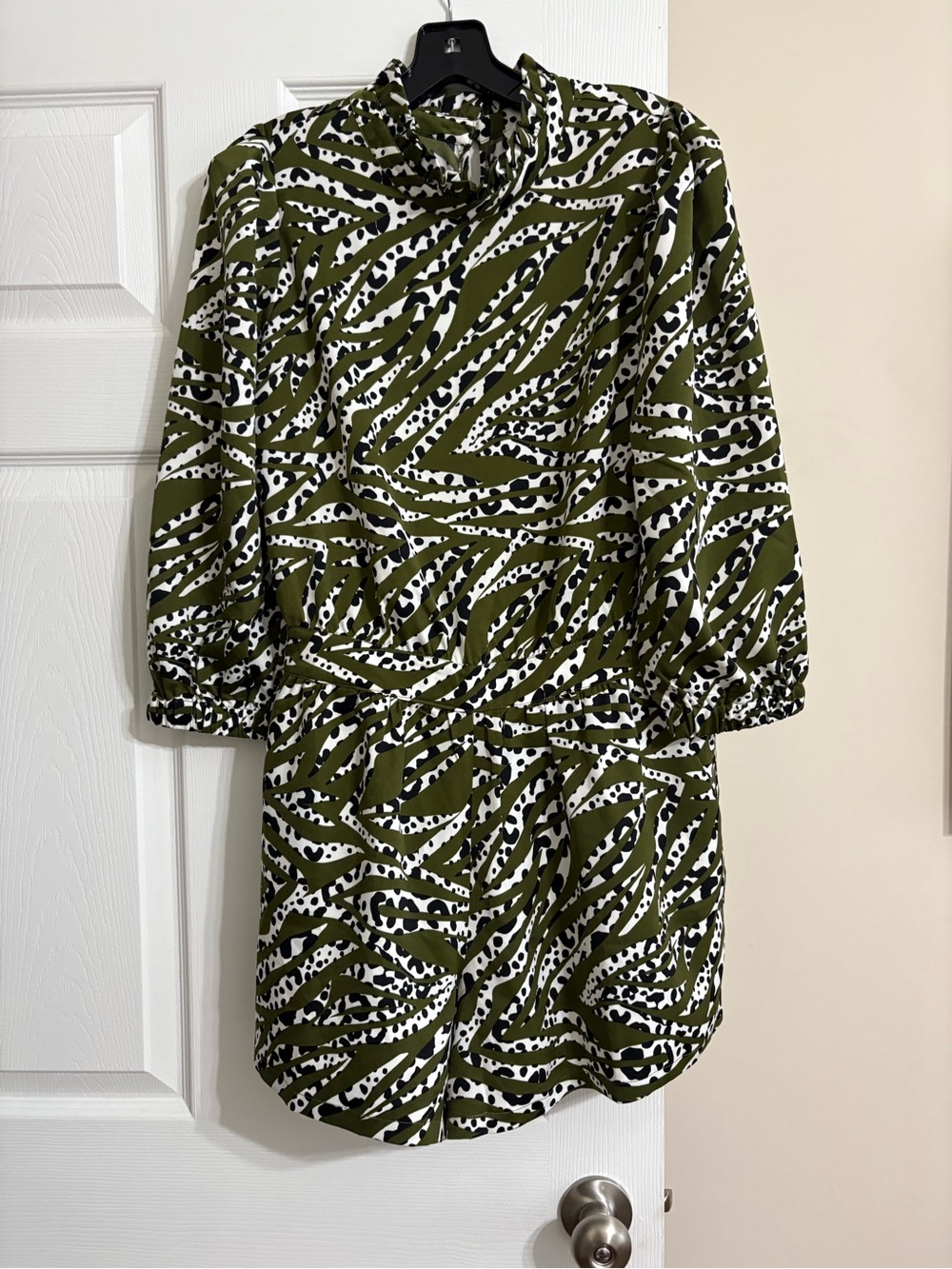 THML Olive Green Abstract Animal Print Romper | Medium | Boutique